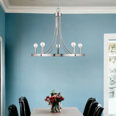 Homezia Sawyer 5-light Satin Nickel Chandelier In Metallic