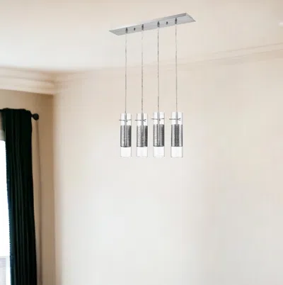 Homezia Scope 4-light Brushed Nickel Pendant Double Glass And Mesh Shades In Gray