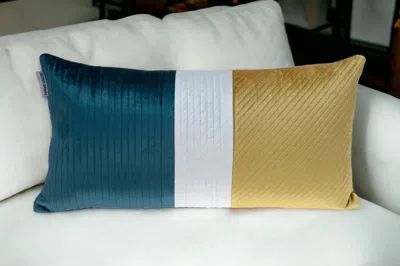 Homezia Sea Green And Yellow Quilted Colorblock Velvet Lumbar Throw Pillow In Brown