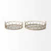Homezia Set Of 2 20" Natural Blonde Wood With Intricately Railings And Mirrored Glass Bottom Round Tray In Multi