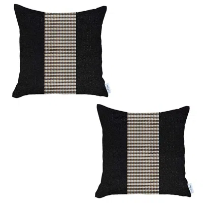 Homezia Set Of 2 Black And Tan Houndstooth Pillow Covers