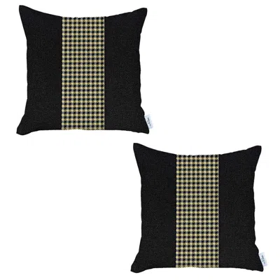 Homezia Set Of 2 Black And Yellow Houndstooth Pillow Covers