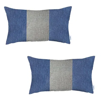 Homezia Set Of 2 Blue And Ivory Lumbar Pillow Covers