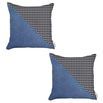Homezia Set Of 2 Blue Houndstooth Pillow Covers