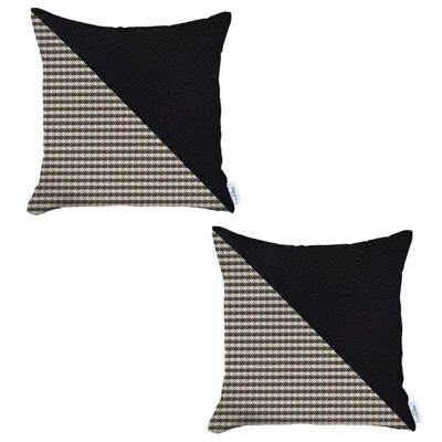 Homezia Set Of 2 Brown Houndstooth Pillow Covers In Black
