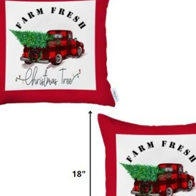Homezia Set Of 2 Christmas Buffalo Check Pick Up Truck Pillow Covers In Multi