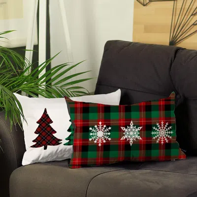 Homezia Set Of 2 Christmas Plaid Lumbar Decorative Pillows