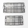 Homezia Set Of 2 Gray Metal With Circle Handle Trays In Multi