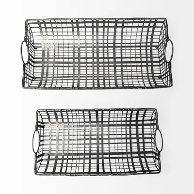 Homezia Set Of 2 Gray Metal With Circle Handle Trays In Multi