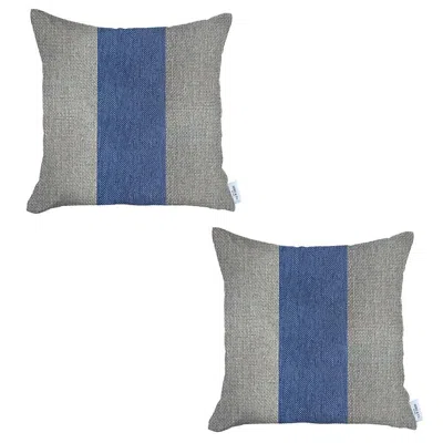 Homezia Set Of 2 Ivory And Blue Center Pillow Covers In Multi