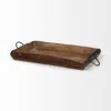 Homezia Set Of 2 Medium Brown Recycled Wood With Flaunt Metal Handles Trays In Multi