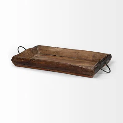 Homezia Set Of 2 Medium Brown Recycled Wood With Flaunt Metal Handles Trays In Multi