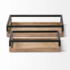 Homezia Set Of 2 Natural Finish With Black Nesting Wood Accent Trays In Multi