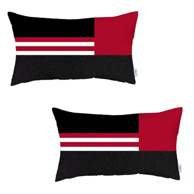 Homezia Set Of 2 Red Geometric Lumbar Pillow Covers In Multi