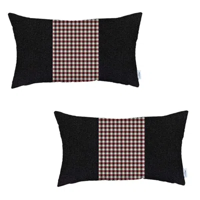 Homezia Set Of 2 Red Mid Houndstooth Lumbar Pillow Covers In Black