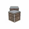 Homezia Set Of 2 Square Gray Linen Fabric And Wood Slats Storage Benches