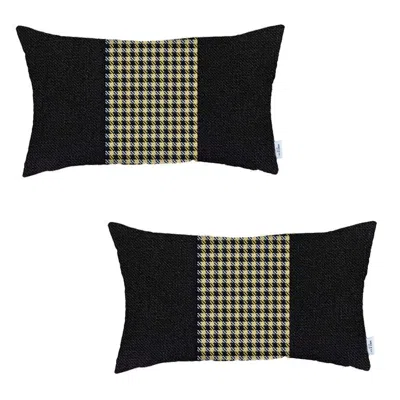 Homezia Set Of 2 Yellow Mid Houndstooth Lumbar Pillow Covers In Black