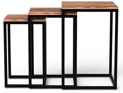 Homezia Set Of 3 Squared Off Natural Wood Nesting End Tables
