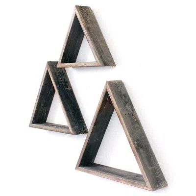 Homezia Set Of 3 Triangle Rustic Natural Weathered Grey Wood Open Box Shelve