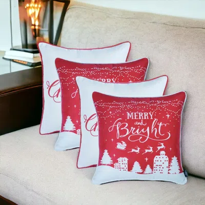 Homezia Set Of 4 18" Merry Christmas Gift Throw Pillow Cover In Multicolor In Red