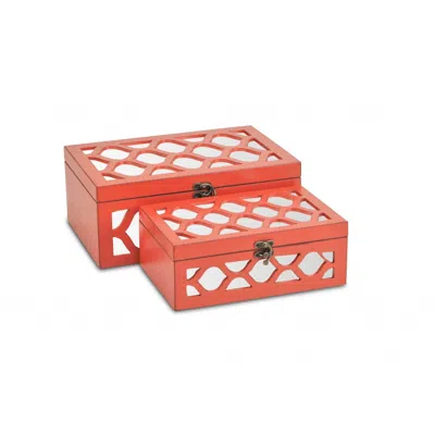 Homezia Set Of Coral Quatrefoil Mirror Jewelry Storage Boxes