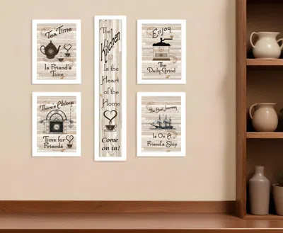 Homezia Set Of Five Kitchen Friendship 4 White Framed Print Kitchen Wall Art In Multi