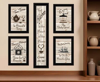 Homezia Set Of Five Kitchen Friendship Black Framed Print Kitchen Wall Art In Multi