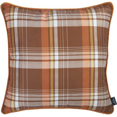 Homezia Set Of Four 18" Orange And Brown Plaid Pumpkins Throw Pillow Covers