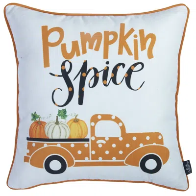 Homezia Set Of Four 18" Orange Pumpkin Pick Up Truck Pillow Covers In Blue