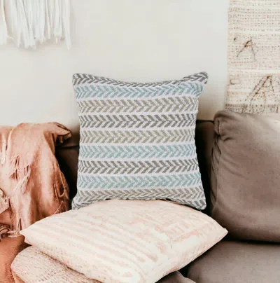 Homezia Set Of Four 18" X 18" Blue Beach Chevron Cotton Zippered Pillow
