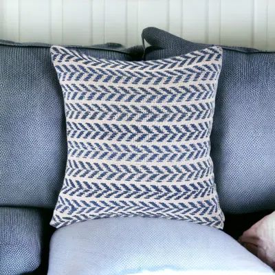 Homezia Set Of Four 18" X 18" Blue Beach Chevron Cotton Zippered Pillow