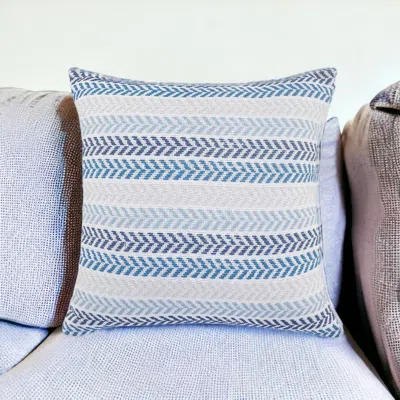 Homezia Set Of Four 18" X 18" Blue Beach Chevron Cotton Zippered Pillow