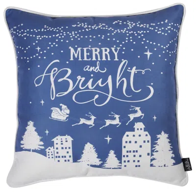 Homezia Set Of Four 18" X 18" Blue Zippered Polyester Christmas Reindeer Throw Pillow Cover