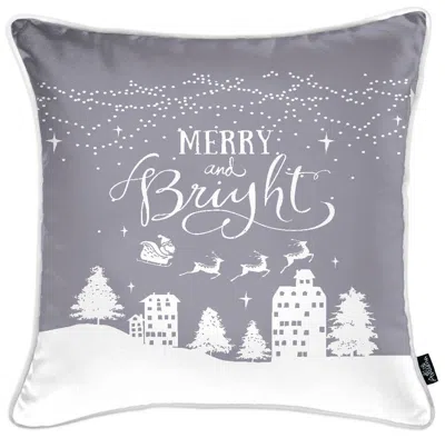 Homezia Set Of Four 18" X 18" Grey Zippered Polyester Christmas Snowflakes Throw Pillow Cover In Multi