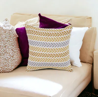 Homezia Set Of Four 18" X 18" Orange Beach Chevron Cotton Zippered Pillow