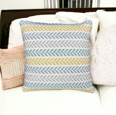 Homezia Set Of Four 18" X 18" Yellow Beach Chevron Cotton Zippered Pillow