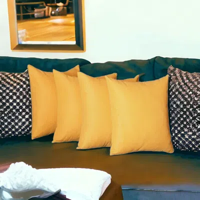 Homezia Set Of Four 18" X 18" Yellow Polyester Zippered Pillow Cover In Brown