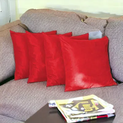 Homezia Set Of Four 26" X 26" Red Polyester Zippered Pillow Cover
