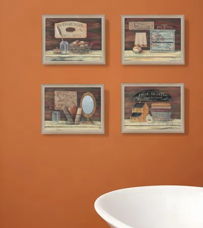 Homezia Set Of Four Bathroom Collection I 1 Brown Framed Print Bathroom Wall Art In Multi