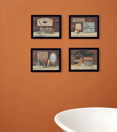 Homezia Set Of Four Bathroom Collection I 3 Black Framed Print Bathroom Wall Art In Multi