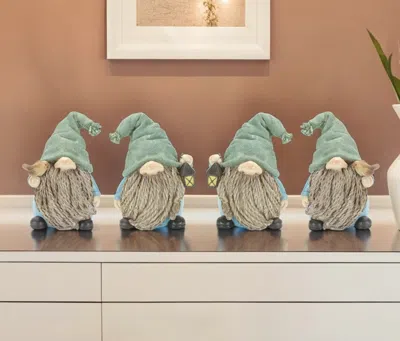 Homezia Set Of Four Blue And Green Polyresin Garden Gnome Tabletop Sculptures