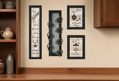 Homezia Set Of Four Kitchen Collection V With Seven Peg Mug Rack 2 Black Framed Print Kitchen Wall Art