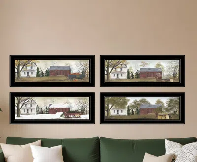 Homezia Set Of Four Seasons On The Farm Black Framed Print Wall Art In Pattern