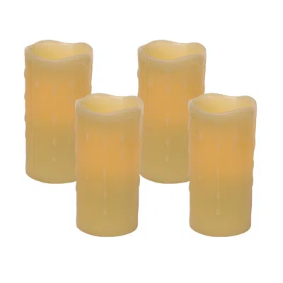Homezia Set Of Four Yellow Flameless Pillar Candle