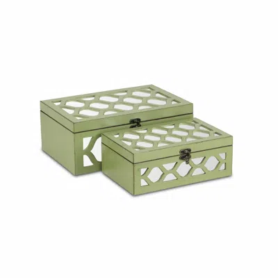 Homezia Set Of Green Quatrefoil Mirror Jewelry Storage Boxes