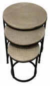 Homezia Set Of Three 19" Black And Silver Round Nested Tables