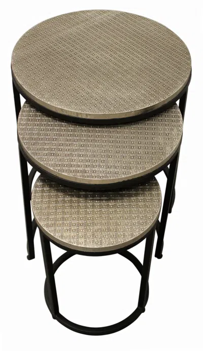 Homezia Set Of Three 19" Black And Silver Round Nested Tables