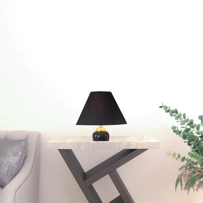 Homezia Set Of Three 64" Gold Ceramic Bedside Floor And Table Lamp Set With Black Empire Shade