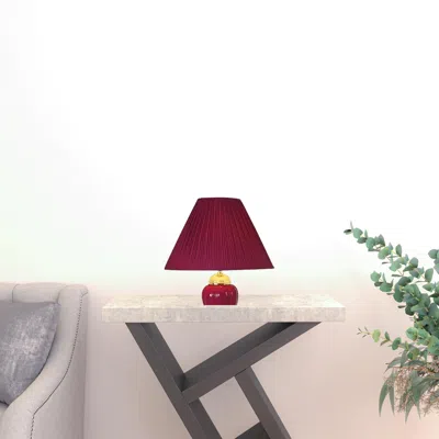 Homezia Set Of Three 64" Gold Ceramic Bedside Floor And Table Lamp Set With Red Empire Shade