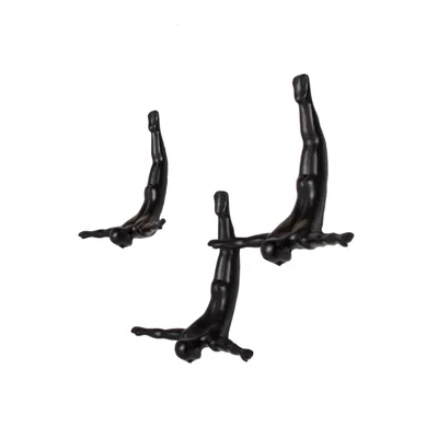 Homezia Set Of Three 7" Black Diver Resin Wall Decor In Blue